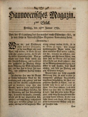 Hannoverisches Magazin (Hannoversche Anzeigen) Freitag 18. Januar 1782