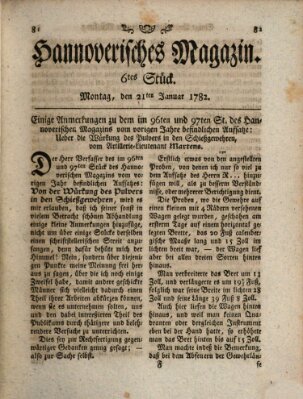 Hannoverisches Magazin (Hannoversche Anzeigen) Montag 21. Januar 1782