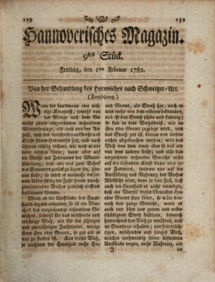 Hannoverisches Magazin (Hannoversche Anzeigen) Freitag 1. Februar 1782