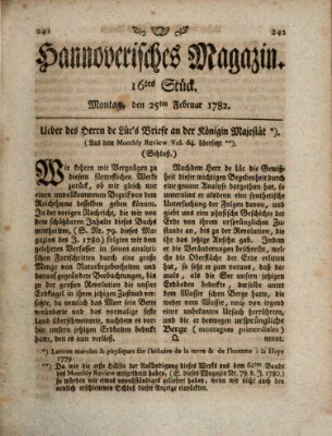 Hannoverisches Magazin (Hannoversche Anzeigen) Montag 25. Februar 1782