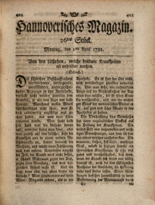 Hannoverisches Magazin (Hannoversche Anzeigen) Montag 1. April 1782