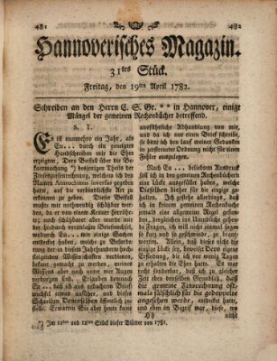 Hannoverisches Magazin (Hannoversche Anzeigen) Freitag 19. April 1782