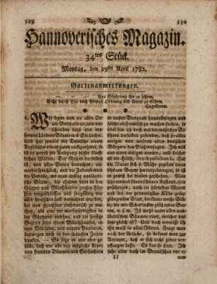 Hannoverisches Magazin (Hannoversche Anzeigen) Montag 29. April 1782