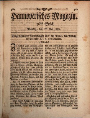 Hannoverisches Magazin (Hannoversche Anzeigen) Montag 6. Mai 1782