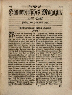 Hannoverisches Magazin (Hannoversche Anzeigen) Freitag 31. Mai 1782