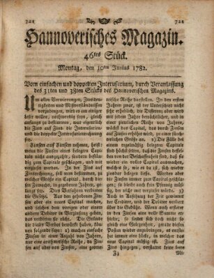 Hannoverisches Magazin (Hannoversche Anzeigen) Montag 10. Juni 1782