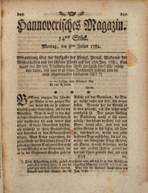 Hannoverisches Magazin (Hannoversche Anzeigen) Montag 8. Juli 1782