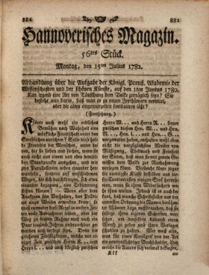 Hannoverisches Magazin (Hannoversche Anzeigen) Montag 15. Juli 1782