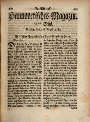 Hannoverisches Magazin (Hannoversche Anzeigen) Freitag 2. August 1782