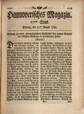 Hannoverisches Magazin (Hannoversche Anzeigen) Freitag 23. August 1782