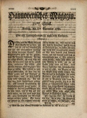 Hannoverisches Magazin (Hannoversche Anzeigen) Freitag 6. September 1782