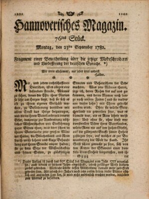 Hannoverisches Magazin (Hannoversche Anzeigen) Montag 23. September 1782