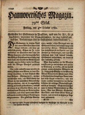 Hannoverisches Magazin (Hannoversche Anzeigen) Freitag 4. Oktober 1782