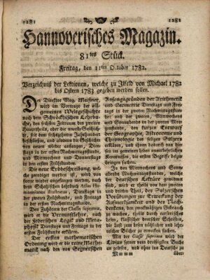 Hannoverisches Magazin (Hannoversche Anzeigen) Freitag 11. Oktober 1782