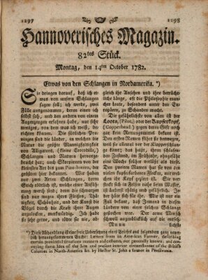 Hannoverisches Magazin (Hannoversche Anzeigen) Montag 14. Oktober 1782