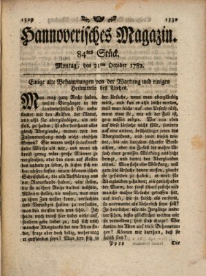 Hannoverisches Magazin (Hannoversche Anzeigen) Montag 21. Oktober 1782