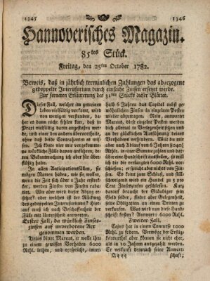 Hannoverisches Magazin (Hannoversche Anzeigen) Freitag 25. Oktober 1782