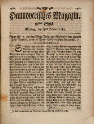 Hannoverisches Magazin (Hannoversche Anzeigen) Montag 28. Oktober 1782