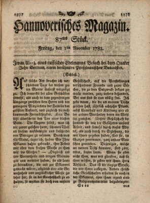 Hannoverisches Magazin (Hannoversche Anzeigen) Freitag 1. November 1782