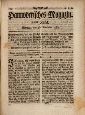 Hannoverisches Magazin (Hannoversche Anzeigen) Montag 4. November 1782