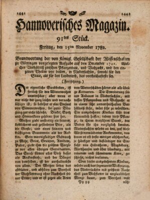 Hannoverisches Magazin (Hannoversche Anzeigen) Freitag 15. November 1782