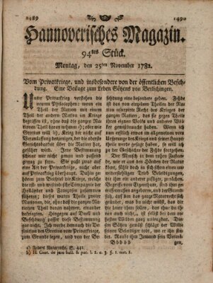 Hannoverisches Magazin (Hannoversche Anzeigen) Montag 25. November 1782