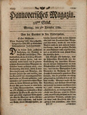 Hannoverisches Magazin (Hannoversche Anzeigen) Montag 9. Dezember 1782