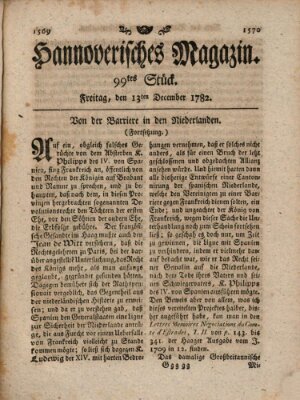 Hannoverisches Magazin (Hannoversche Anzeigen) Freitag 13. Dezember 1782