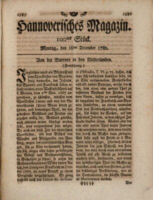 Hannoverisches Magazin (Hannoversche Anzeigen) Montag 16. Dezember 1782