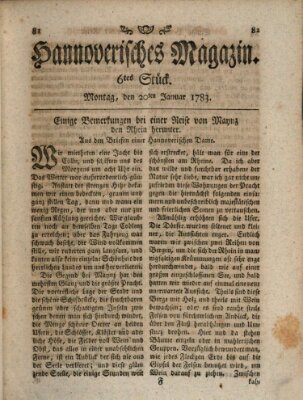 Hannoverisches Magazin (Hannoversche Anzeigen) Montag 20. Januar 1783