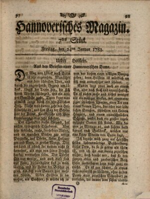 Hannoverisches Magazin (Hannoversche Anzeigen) Freitag 24. Januar 1783