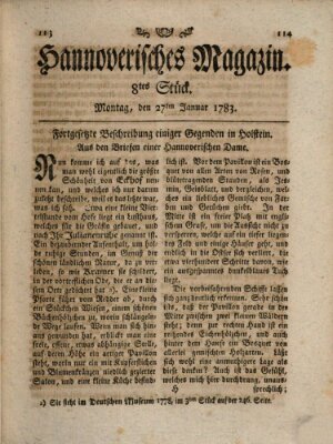 Hannoverisches Magazin (Hannoversche Anzeigen) Montag 27. Januar 1783