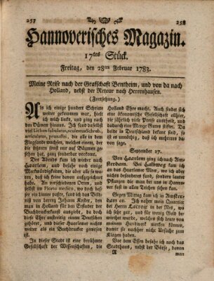 Hannoverisches Magazin (Hannoversche Anzeigen) Freitag 28. Februar 1783