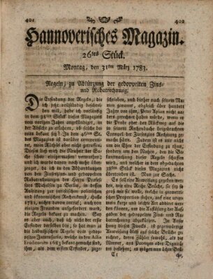 Hannoverisches Magazin (Hannoversche Anzeigen) Montag 31. März 1783