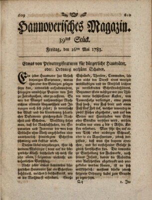 Hannoverisches Magazin (Hannoversche Anzeigen) Freitag 16. Mai 1783