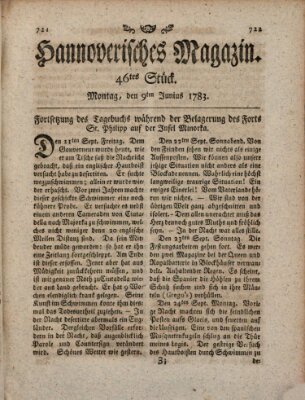 Hannoverisches Magazin (Hannoversche Anzeigen) Montag 9. Juni 1783