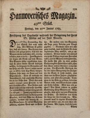 Hannoverisches Magazin (Hannoversche Anzeigen) Freitag 20. Juni 1783