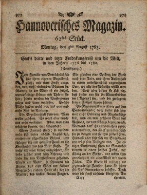 Hannoverisches Magazin (Hannoversche Anzeigen) Montag 4. August 1783