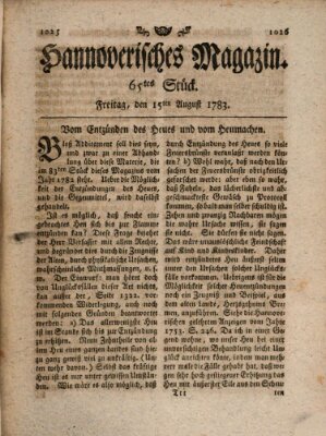 Hannoverisches Magazin (Hannoversche Anzeigen) Freitag 15. August 1783