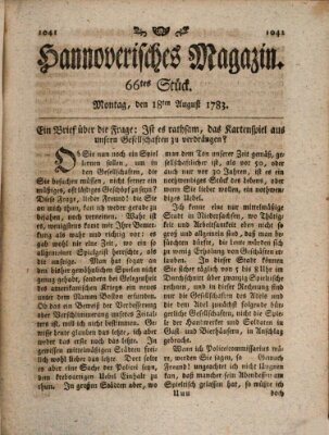 Hannoverisches Magazin (Hannoversche Anzeigen) Montag 18. August 1783