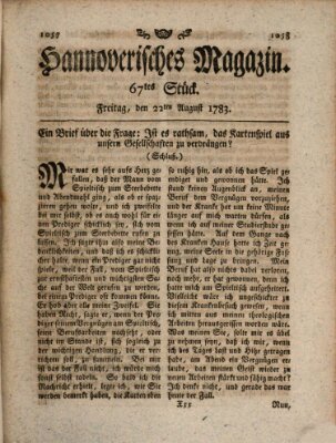 Hannoverisches Magazin (Hannoversche Anzeigen) Freitag 22. August 1783