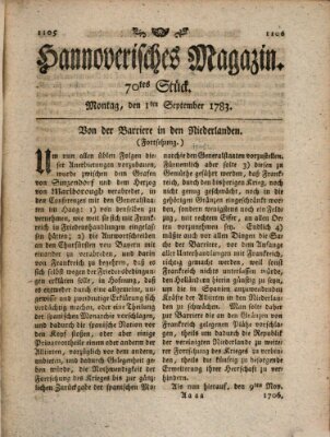 Hannoverisches Magazin (Hannoversche Anzeigen) Montag 1. September 1783