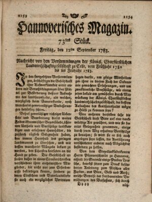 Hannoverisches Magazin (Hannoversche Anzeigen) Freitag 12. September 1783