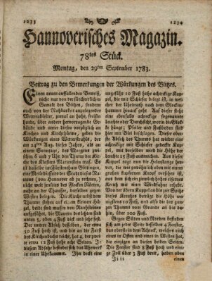 Hannoverisches Magazin (Hannoversche Anzeigen) Montag 29. September 1783