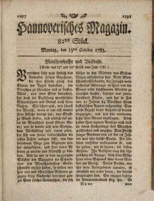 Hannoverisches Magazin (Hannoversche Anzeigen) Montag 13. Oktober 1783