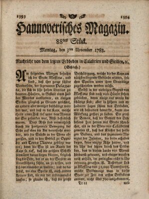 Hannoverisches Magazin (Hannoversche Anzeigen) Montag 3. November 1783