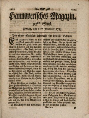 Hannoverisches Magazin (Hannoversche Anzeigen) Freitag 21. November 1783