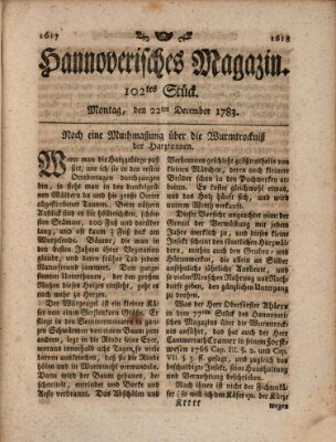 Hannoverisches Magazin (Hannoversche Anzeigen) Montag 22. Dezember 1783