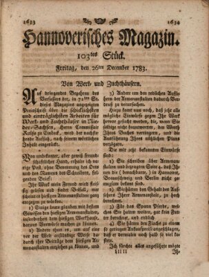 Hannoverisches Magazin (Hannoversche Anzeigen) Freitag 26. Dezember 1783