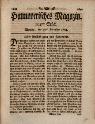 Hannoverisches Magazin (Hannoversche Anzeigen) Montag 29. Dezember 1783